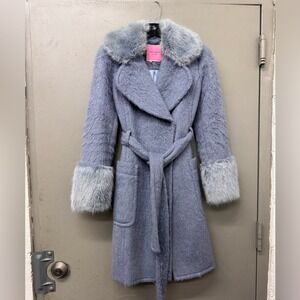 Kate Spade New York Faux Fur Trimmed Belted Women's Coat baby blue size 00/ XXS